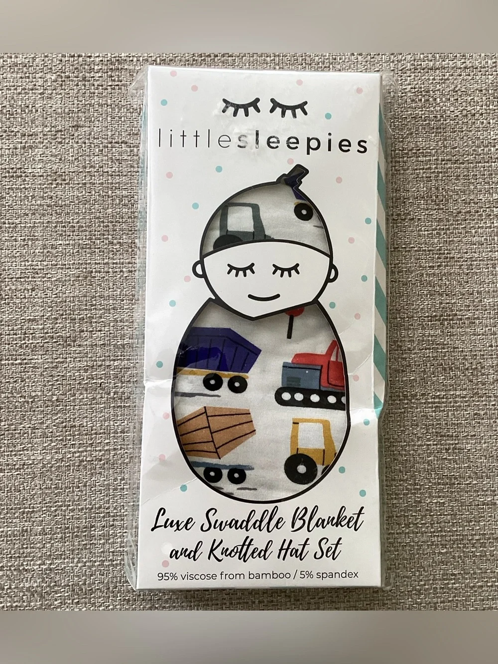 Little Sleepies Construction Themed Luxe Swaddle Blanket & Knotted Hat Set